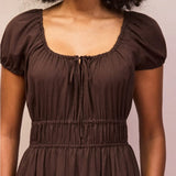 Ro&Zo Gathered Neck Cotton Dress In Brown