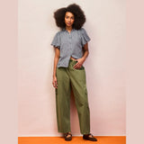 Ro&Zo Gingham Gathered-Sleeve Shirt In Navy