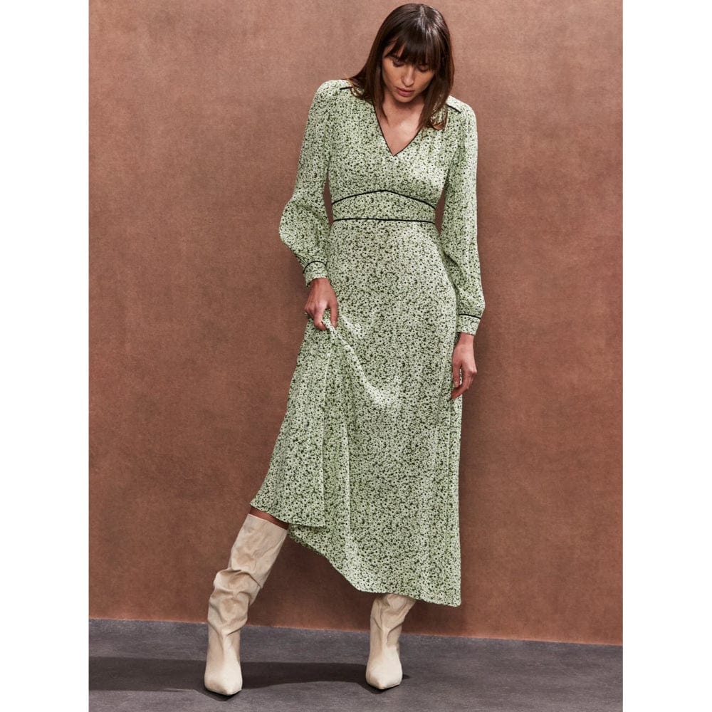 slim fit dress slacks Ro&Zo Green Ditsy Waist Detail Dress In Green