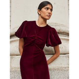 Ro&Zo Jessie Plum Velvet Puff Sleeve Dress
