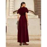 Ro&Zo Jessie Plum Velvet Puff Sleeve Dress