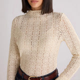 Ro&Zo Lace High Neck Top In Ivory