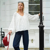 Ro&Zo Leopard Jacquard Blouson Sleeve In Ivory