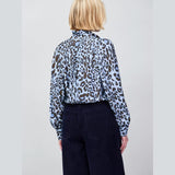 Ro&Zo Leopard-Print Ruffle-Neck Blouse In Blue
