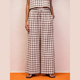 Ro&Zo Linen Blend Casual Trouser In Brown Gingham