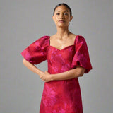 Ro&Zo Lola Pink Jacquard Puff Sleeve Mini Dress In Pink