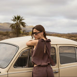 Ro&Zo Modal Bubble Hem Top In Brown