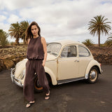 Ro&Zo Modal Drawstring Trousers In Brown