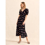 Ro&Zo Pansy Print Shirred Cuff Midi Dress In Multi