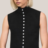 Ro&Zo Pearl Button Through Knit Top With Wool And Alpaca In Black