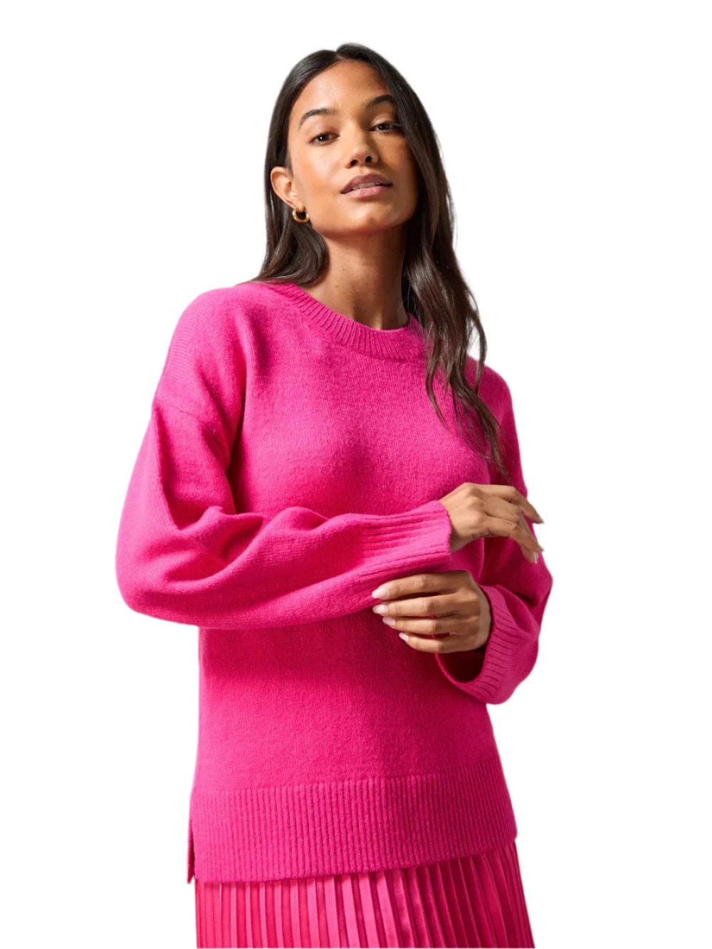 Ro&Zo Pink Rib Detail Jumper in Hot Pink - Main Image