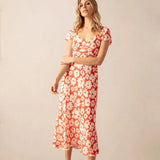 Ro&Zo Red Daisy Print Sweetheart Neckline Midi Dress in Red