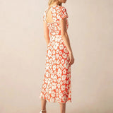 Ro&Zo Red Daisy Print Sweetheart Neckline Midi Dress in Red