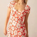 Ro&Zo Red Daisy Print Sweetheart Neckline Midi Dress in Red