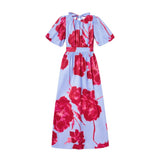 Ro&Zo Seraphina Floral Puff Sleeve Dress In Pink Blue
