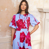 Ro&Zo Seraphina Floral Puff Sleeve Dress In Pink Blue