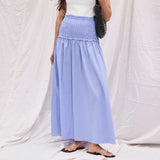 Ro&Zo Shirred-Waist Skirt In Blue Striped