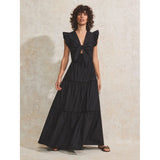 Ro&Zo Tiered Cotton-Poplin Maxi Dress In Black