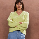 Ro&Zo V-Neck Rib-Knit Jumper in Lime