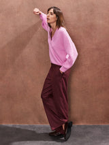 Ro&Zo V-Neck Rib-Knit Jumper in Pink