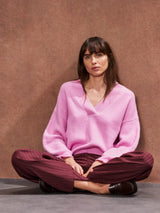 Ro&Zo V-Neck Rib-Knit Jumper in Pink