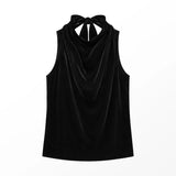 Ro&Zo Velvet Cowl Top In Black