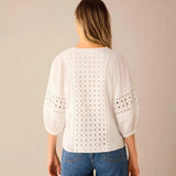 Ro&Zo White Broderie V Neck Top in White