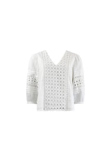 Ro&Zo White Broderie V Neck Top in White