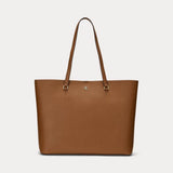 Lauren Ralph Lauren Crosshatch Leather Large Karly Tote In Tan