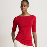 Lauren Ralph Lauren Stretch Cotton Boatneck T-Shirt In Red