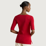 Lauren Ralph Lauren Stretch Cotton Boatneck T-Shirt In Red