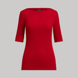 Lauren Ralph Lauren Stretch Cotton Boatneck T-Shirt In Red