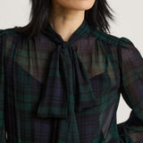 Lauren Ralph Lauren Black Watch Georgette Tie-Neck Blouse