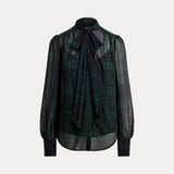 Lauren Ralph Lauren Black Watch Georgette Tie-Neck Blouse