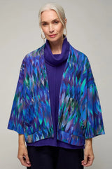 Sahara Abstract Feather Jersey Jacket In Blue