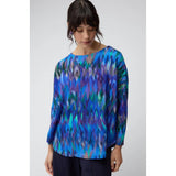 Sahara Abstract Feather Jersey Top in Multi Blue
