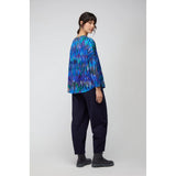 Sahara Abstract Feather Jersey Top in Multi Blue