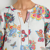 Sahara Botanical Linen Flare Dress in White Multi