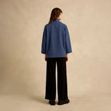 Sahara Cobalt Wave Textured Crinkle Cowl Neck Top