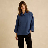 Sahara Cobalt Wave Textured Crinkle Cowl Neck Top