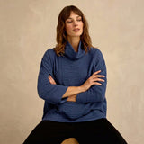 Sahara Cobalt Wave Textured Crinkle Cowl Neck Top