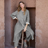Sahara Crinkle Double Face Linen Shirt Dress in Black/White