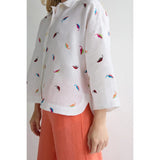 Sahara Embroidered Leaf Boxy Shirt In White