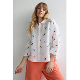 Sahara Embroidered Leaf Boxy Shirt In White