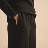 Sahara Fine Crinkle Viscose Wide Leg Trouser In Black