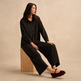 Sahara Fine Crinkle Viscose Wide Leg Trouser In Black