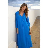Sahara Linen Button Placket Dress in Sapphire