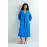Sahara Linen Button Placket Dress in Sapphire
