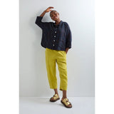 Sahara Linen Navy Space Dye Check Boxy Jacket In Navy
