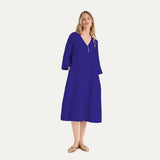 Sahara Linen Seam Flare Dress In Cerulean